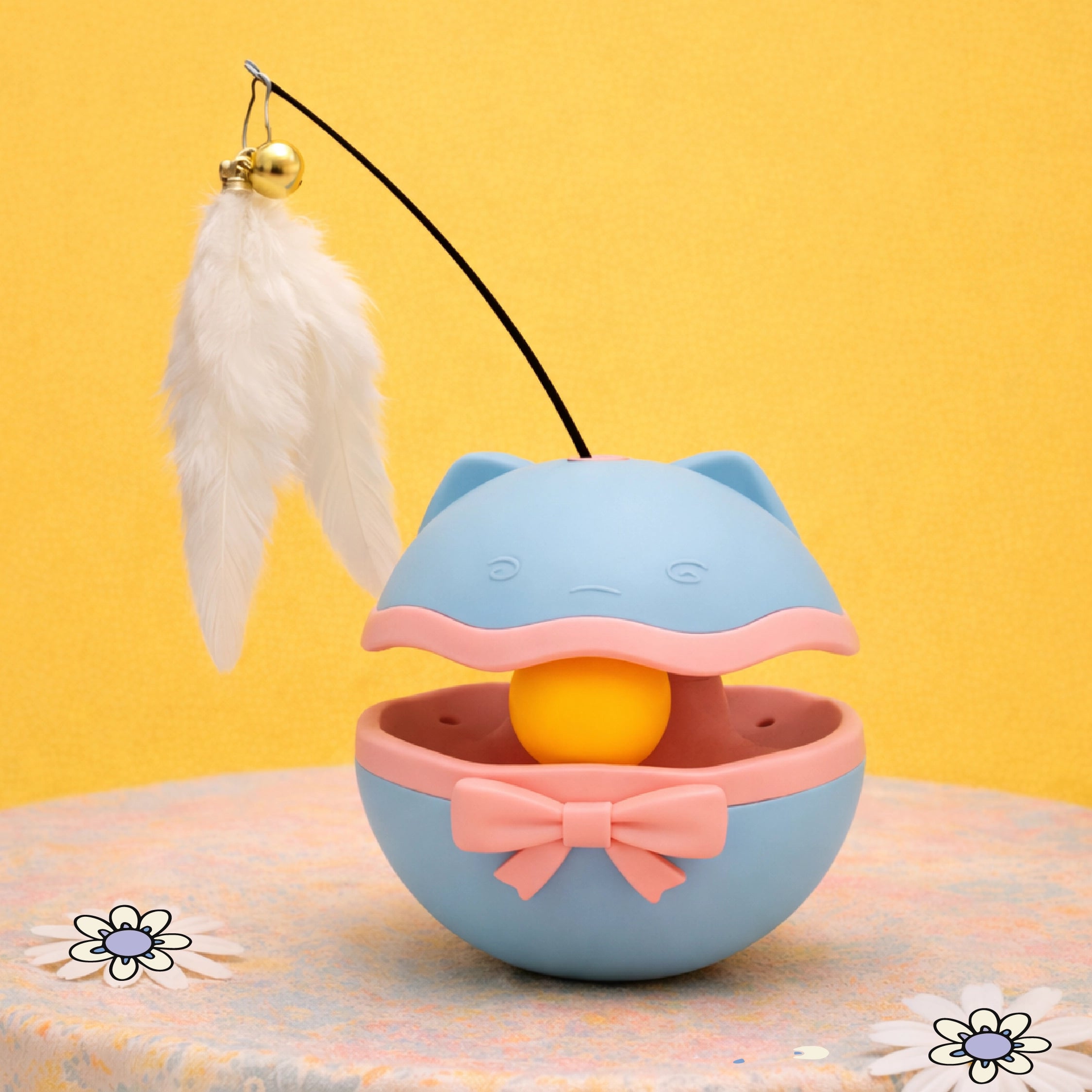 Ghungroo Toy – 360° Rolling Bell Cat Toy with Feather Teaser