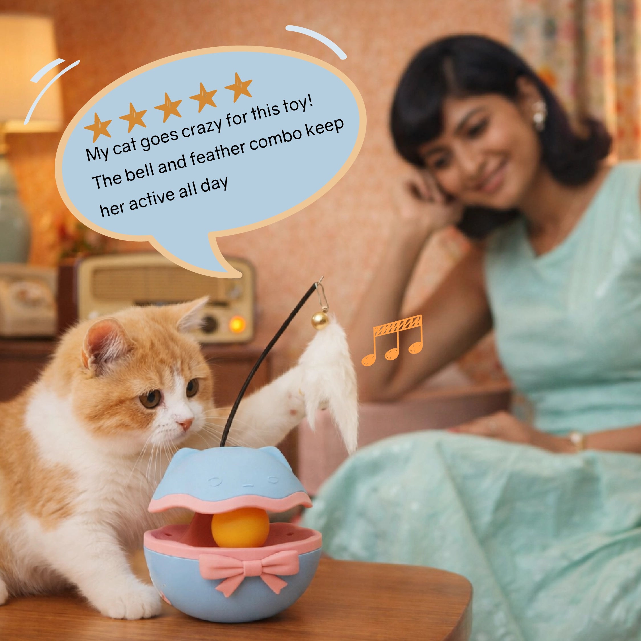 Ghungroo Toy – 360° Rolling Bell Cat Toy with Feather Teaser