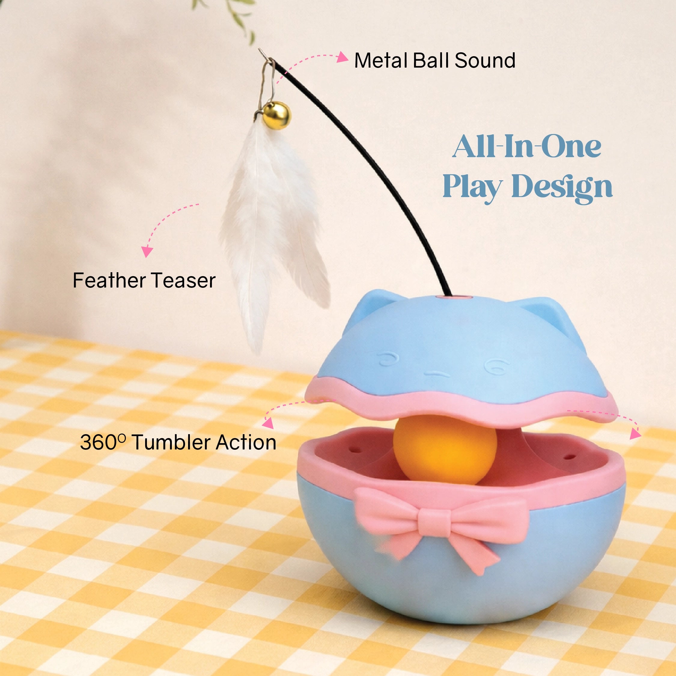 Ghungroo Toy – 360° Rolling Bell Cat Toy with Feather Teaser