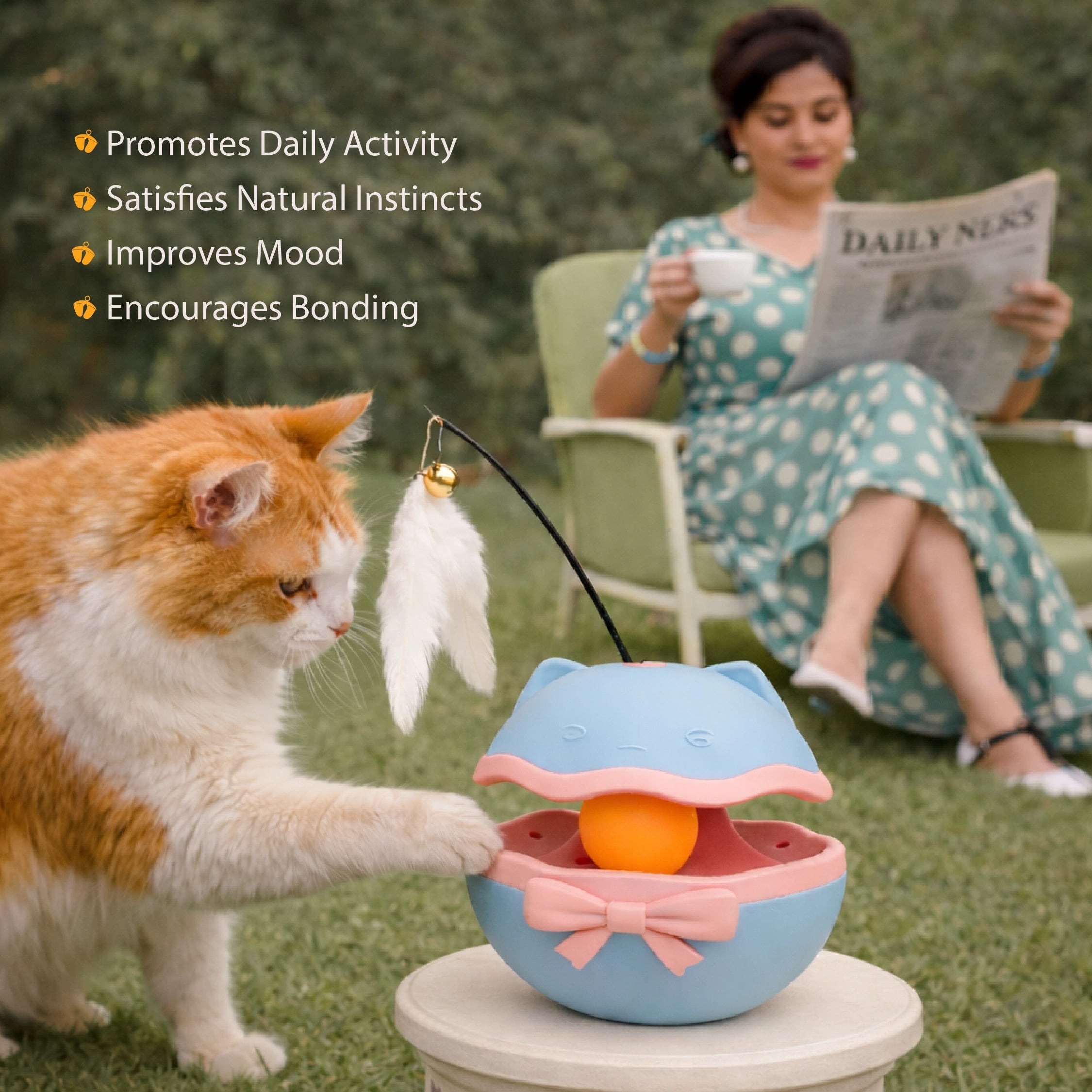 Ghungroo Toy – 360° Rolling Bell Cat Toy with Feather Teaser